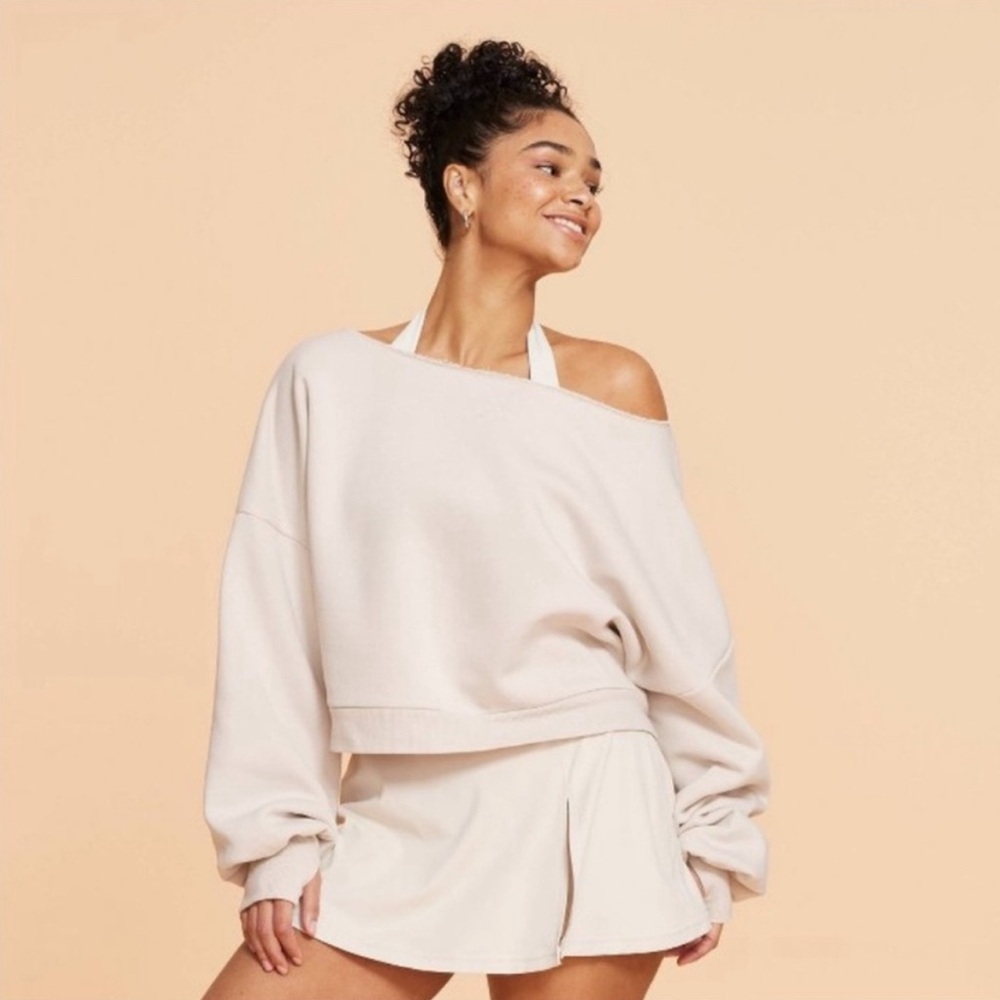 NWT! Blogilates Women's Dance Studio Off the Shoulder Sweatshirt Moonbeam - XS